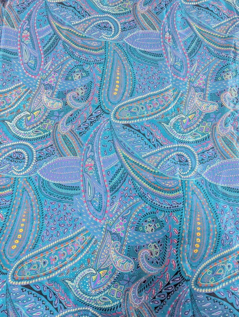 Samurai Textiles Satin Teal Purple Paisley Boho Fabric Remnant  #49348 45